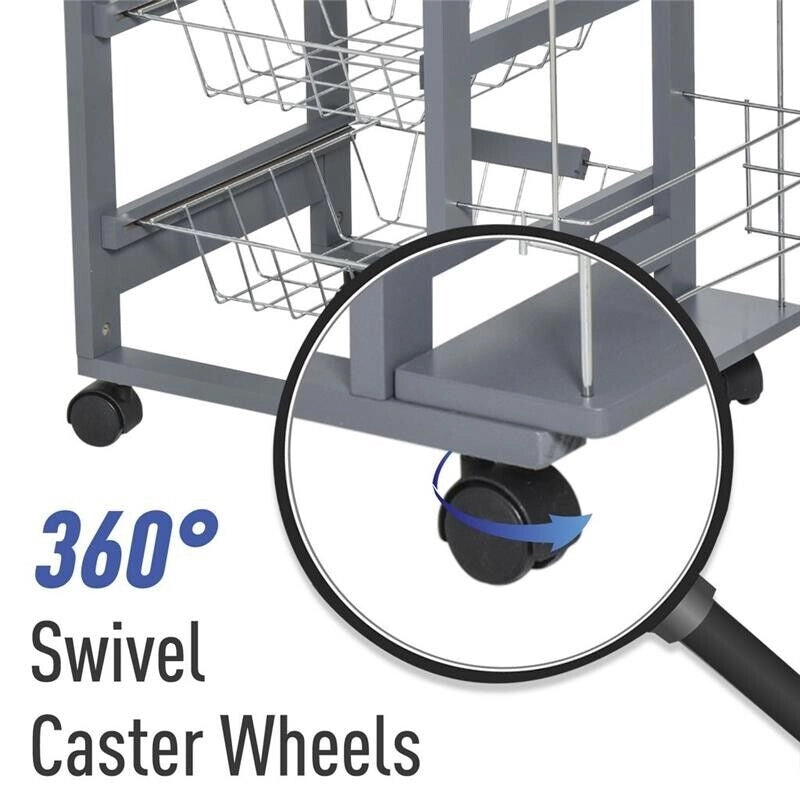 CARRELLO DA CUCINA CON CASSETTO E 4 CESTELLI METALLICI 47X37X83 CM GRIGIO SCURO