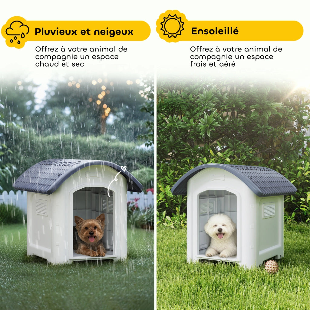 Casetta per Cane Esterno in Plastica con Pavimento Sollevato ¨C zephmum ¨C Grigio