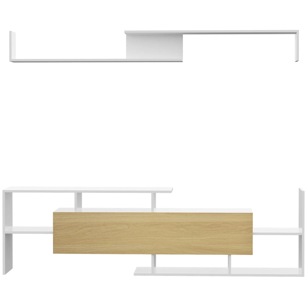 Mobile TV con Ripiani Parete ¨C zephmum ¨C Bianco e Naturale 153,6x25x42cm e 150x14,5x16,3cm