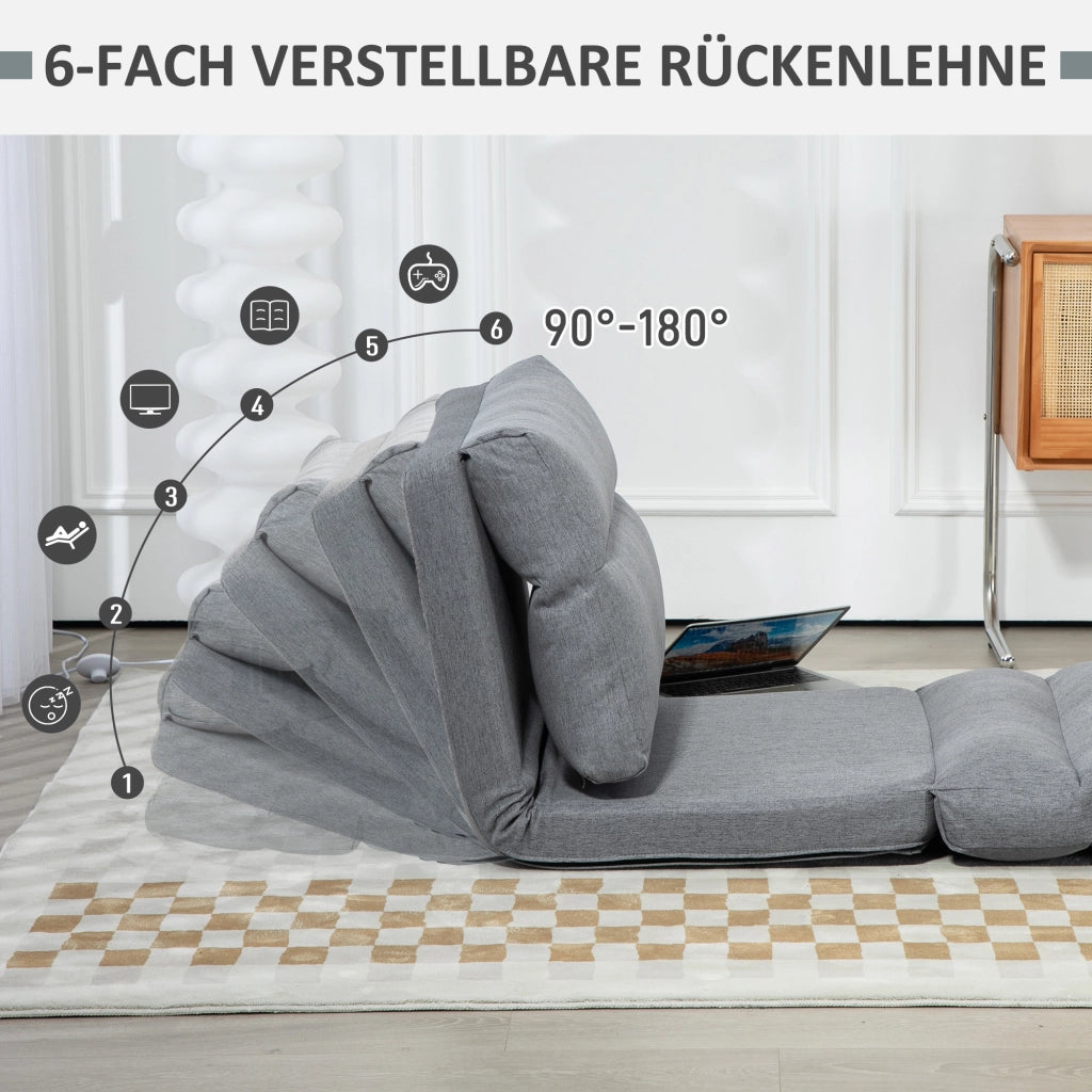 Méridienne pieghevole con schienale reclinabile a 6 posizioni e funzione letto in poliestere grigio 70 × 41 × 56 cm