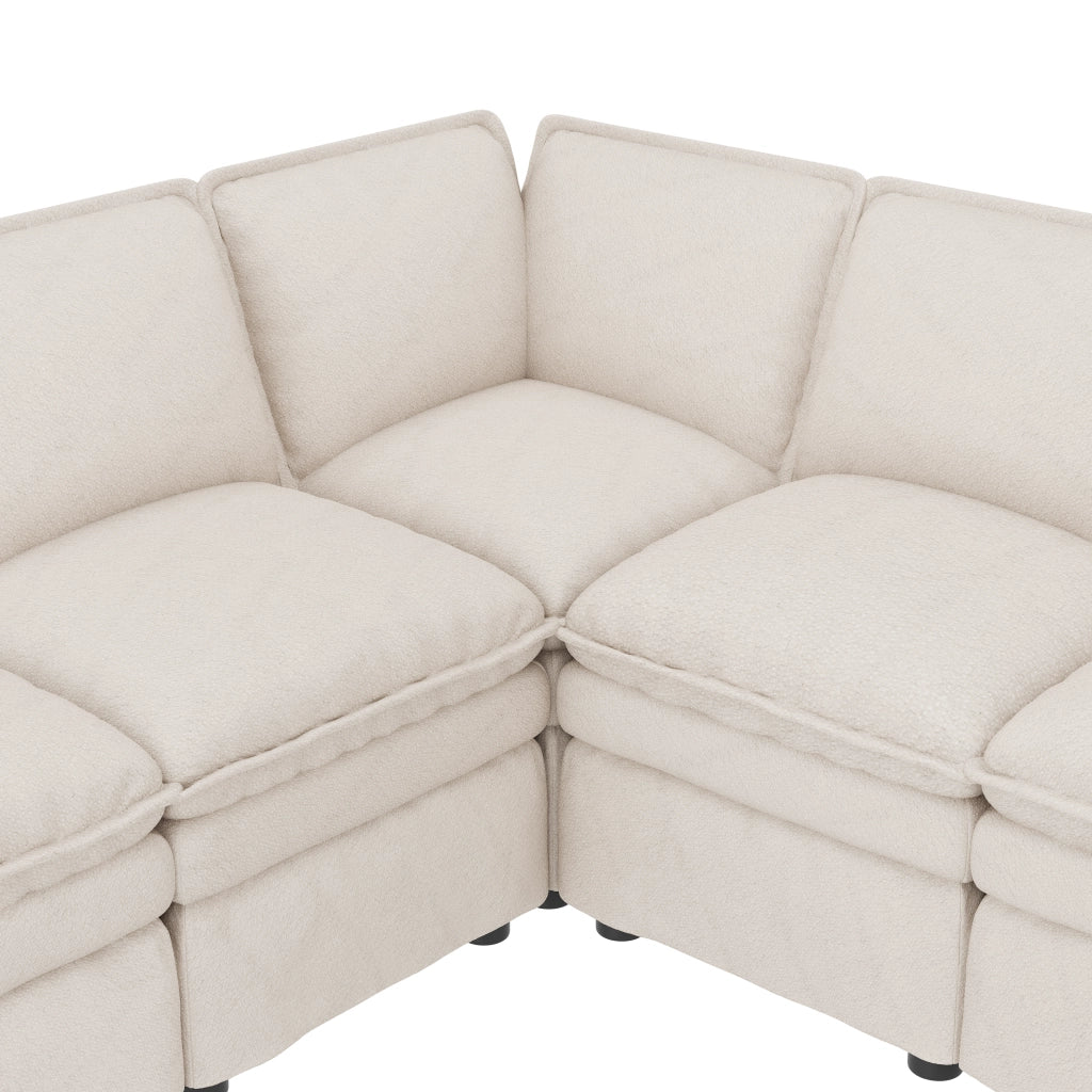 DIVANO MODULARE XXL 344x127x91 cm Chenille Beige con funzione letto e pouf mobile