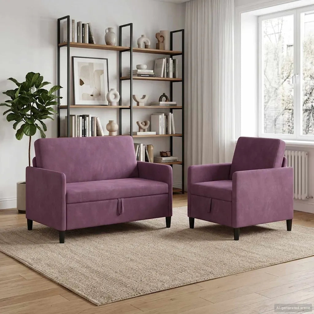 Set di Divani con Storage 2 pz Viola Poliestere 3429175