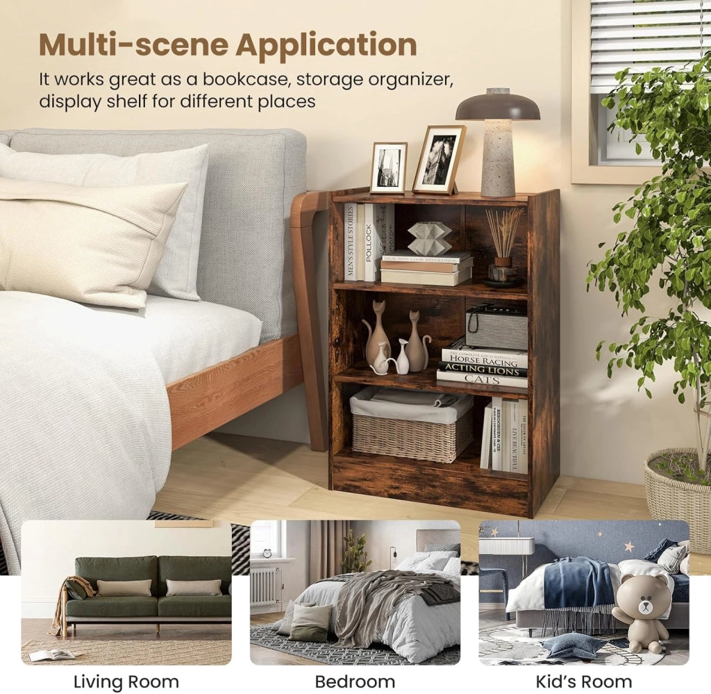Libreria Aperta a 3 Livelli con Ripiani Regolabili, Libreria a Cubi con Dispositivo Antiribaltamento per Soggiorno, Camera da Letto, 50x30x75 cm, 3 Colori (Marrone)