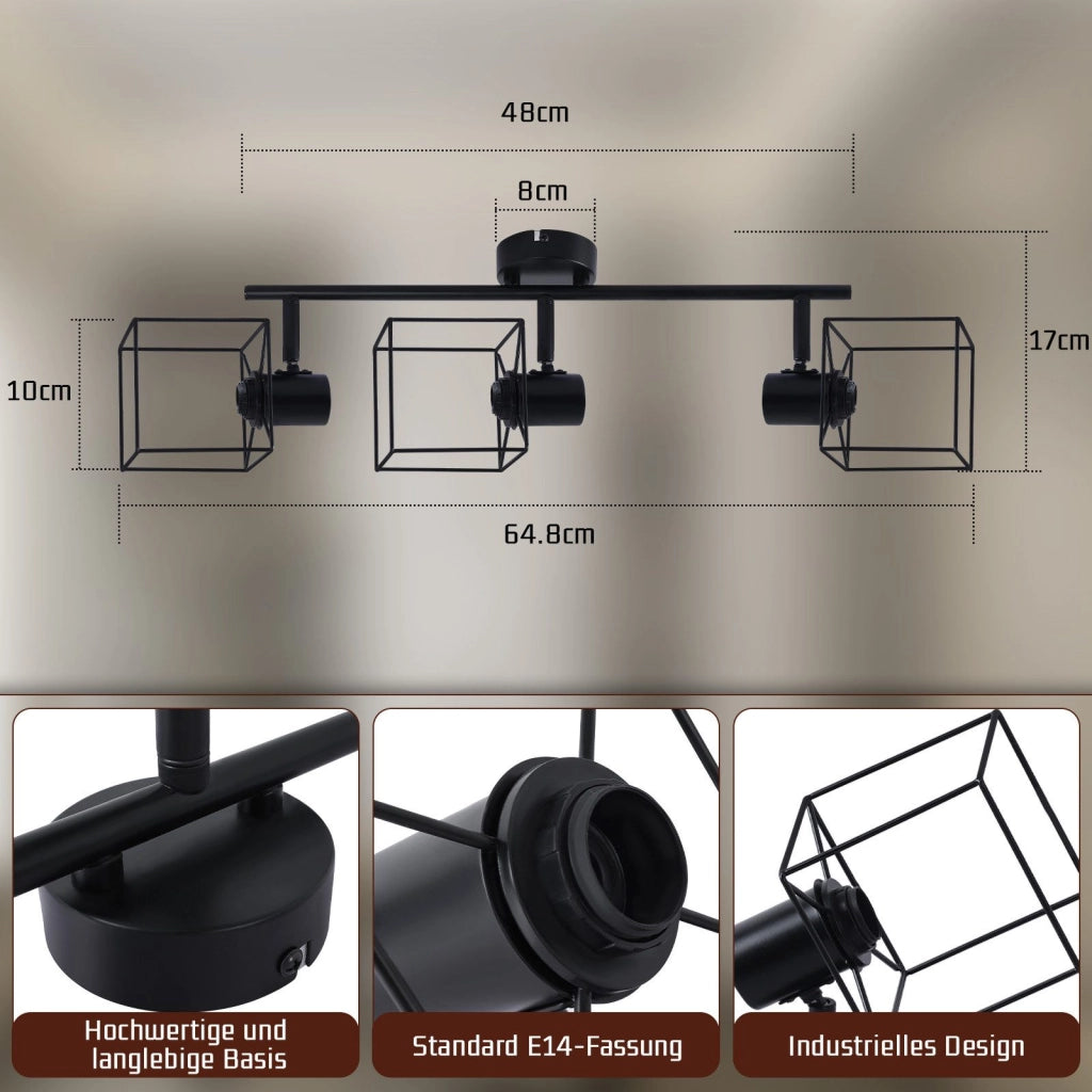 ZMH Faretto da soffitto 3 fiamme orientabile 350° lampada da soffitto vintage in metallo soggiorno