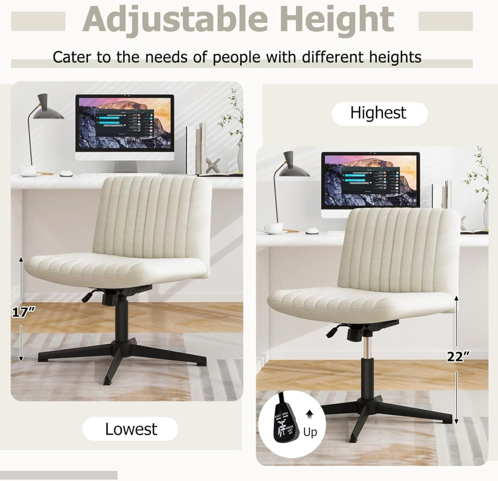 Sedia Ufficio Senza Braccioli, Sedia Ufficio Girevole a 360°, con Ampia Seduta e Oscillazione di 120°, Regolabile in Altezza, per Casa e Ufficio, 71 x 66 cm，3 Colori