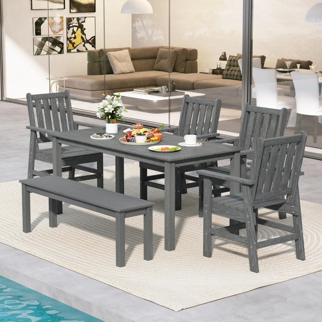 Sedia da esterno in HDPE resistente alle intemperie con braccioli, Poltrona adirondack effetto legno per giardino Grigio-Sedie da esterno