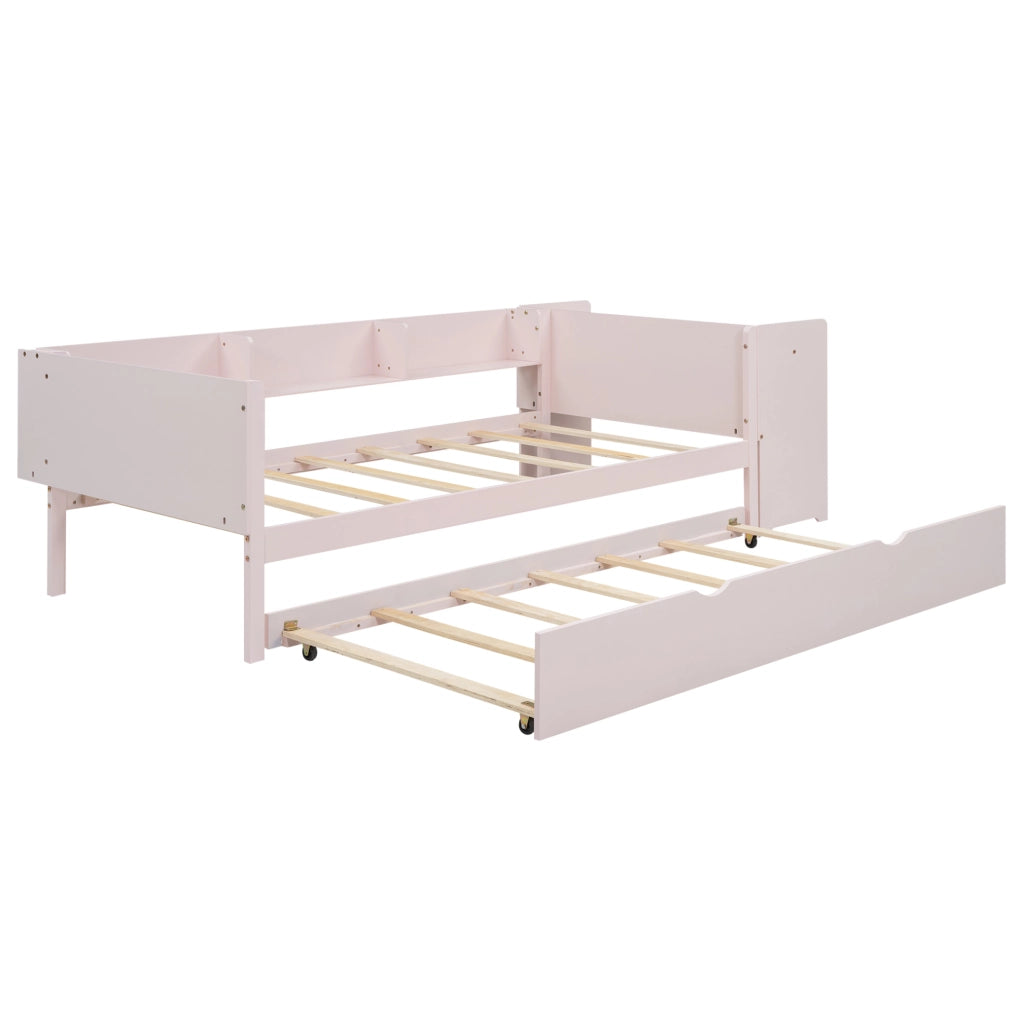 Letto per bambini 90x200 cm con letto estraibile; scrivania e ripiani; legno e MDF; rosa