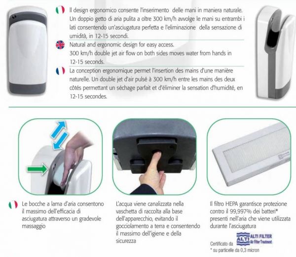 Asciugamani elettrico da parete - Tornado Protech SF - Plastica grigio