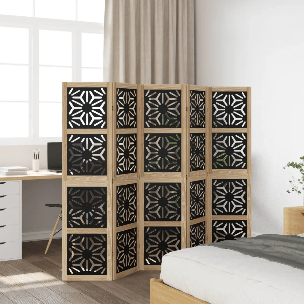 Divisorio Ambienti | Divider per stanze | Paravento 5 Pannelli Marrone e nero Legno di Paulownia