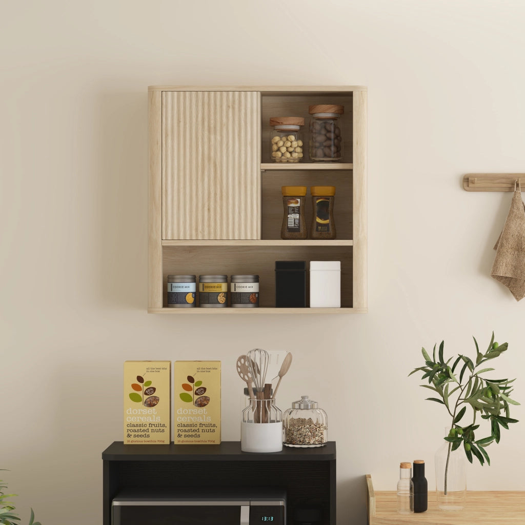 Armadietto da bagno con ripiani regolabili e porta scorrevole ¨C Minimal ¨C legno naturale