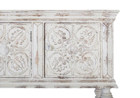 Consolle a tre ante e ripiano in massello di mango intagliato