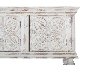 Consolle a tre ante e ripiano in massello di mango intagliato