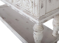 Consolle a tre ante e ripiano in massello di mango intagliato