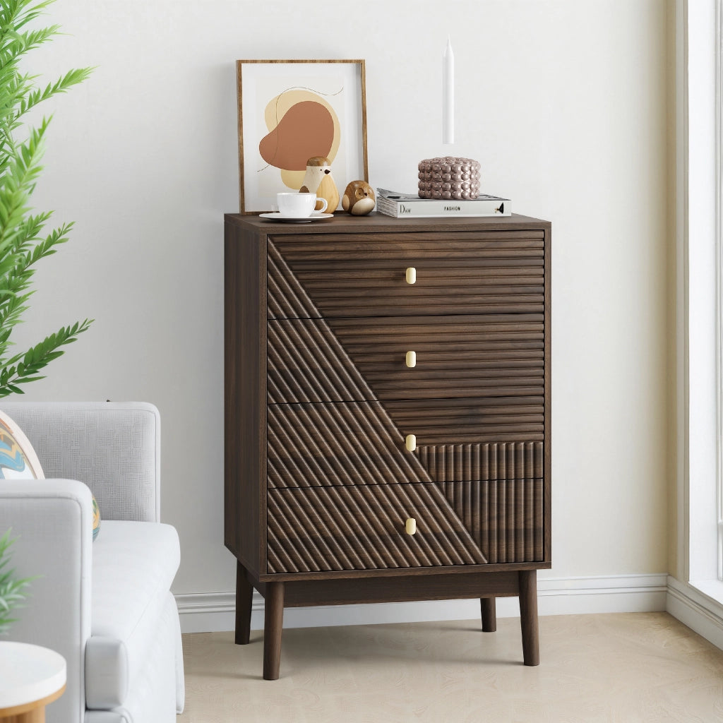 Cassettiera con 4 Cassetti per Camera e Soggiorno ¨C MINIMAL ¨C Legno, Noce
