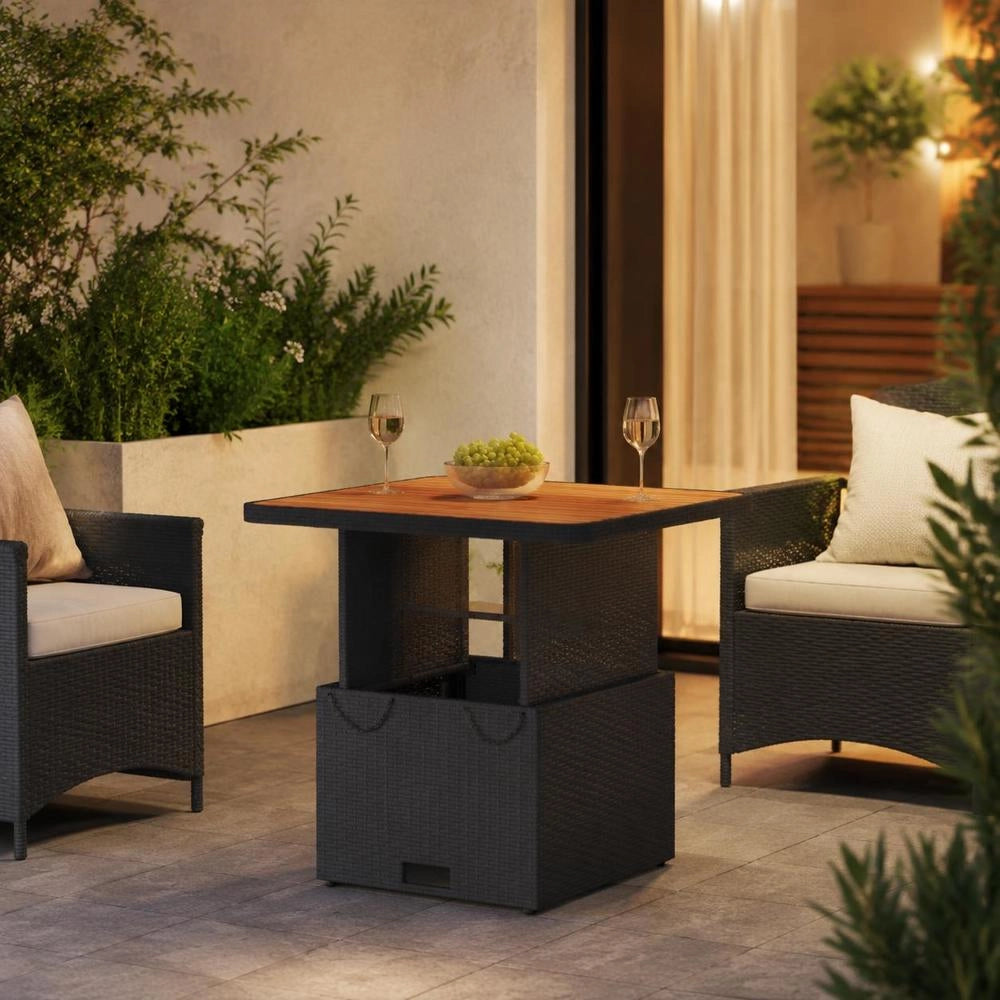 Garden Table Black 80x80x71 Cm Poly Rattan And Acacia Wood