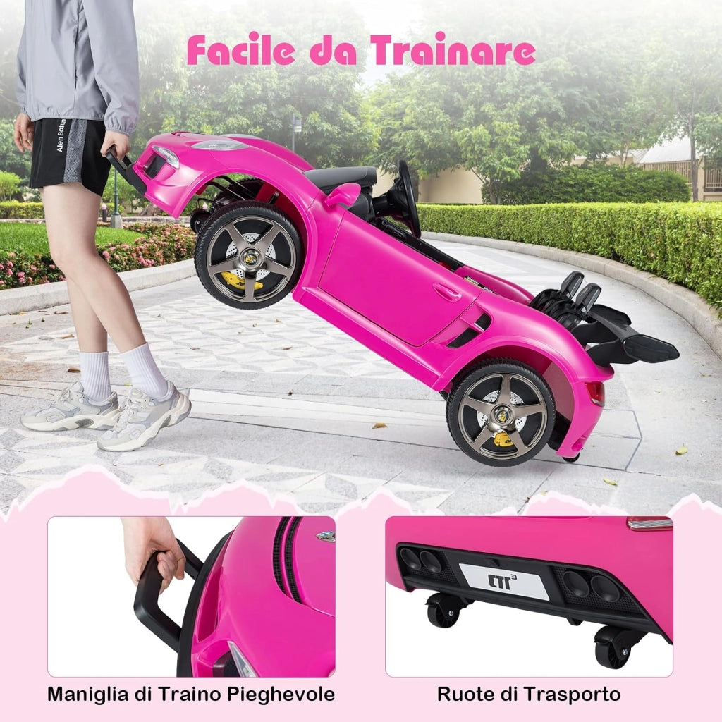 24V Auto Elettrica per Bambini, Veicolo Elettrico a 2 Posti con Telecomando, Luci LED, Clacson, Musica e Connessione Wireless, 4WD per Bambini 3-8 Anni (Rosa)