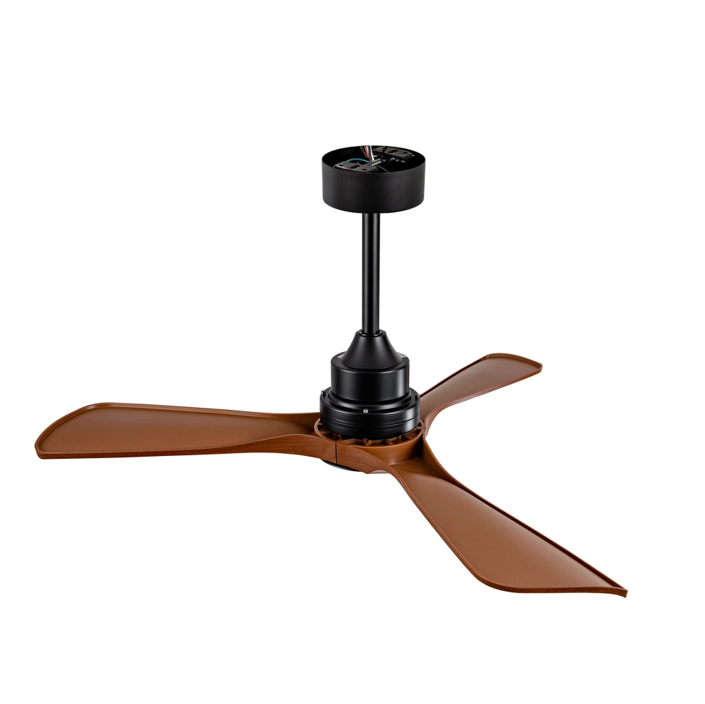 Ventilatore da soffitto con luce LED integrata; motore DC reversibile; ABS; nero e noce scuro