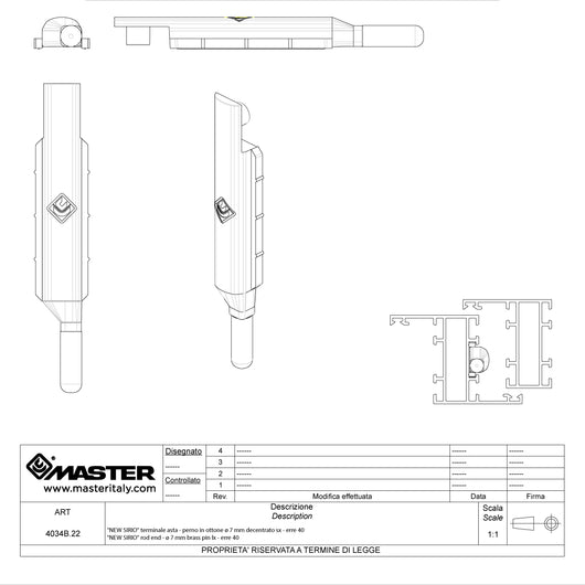 A4034B.22 SIRIO TERMINALE ASTA PERNO OTTONE SINISTRO SERIE R40. MASTER ITALY