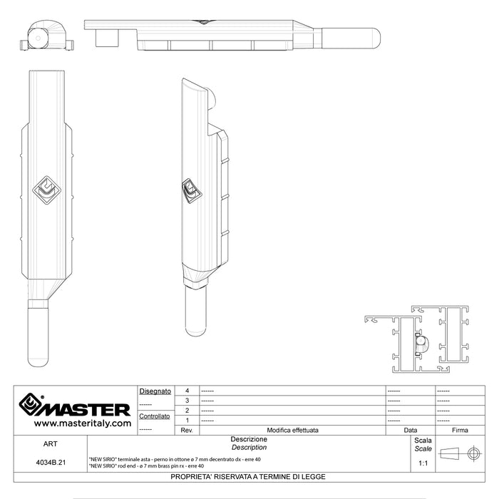 A4034B.21 SIRIO TERMINALE ASTA PERNO OTTONE DESTRO SERIE R40. MASTER ITALY