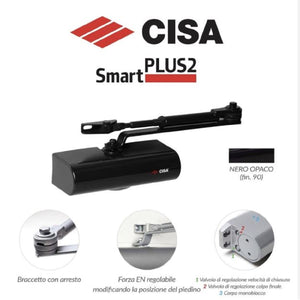 Chiudiporta cisa aereo smartplus2 nero opaco per porte e portono max 80kg