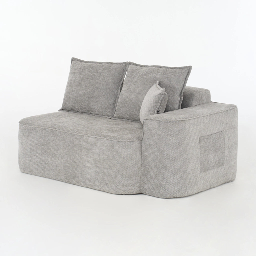 Divano Angolare Modulare 3 Posti con Chaise Longue Senza Montaggio; Seduta Profonda XXL; Ciniglia Grigio