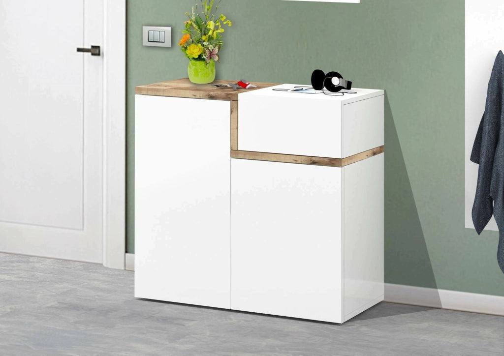 Mobile Portascarpe Morfeo, Scarpiera 16 Paia Made in Italy, 80x40x80h cm Bianco Lucido