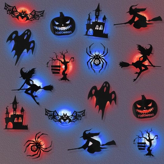 Decorazione da Parete 3D Halloween - 16 Pezzi - Stickers per Parete - Decorazioni da Parete Removibili e Riciclabili - Adatto per Esterno/Interno - Sticker per Parete
