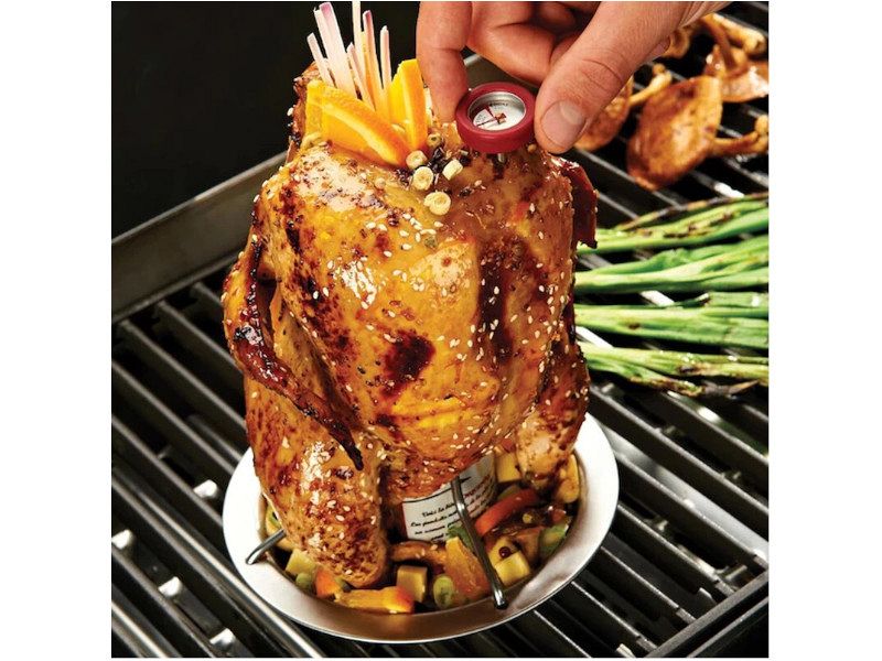 Supporto pollo Pluma Broil King in acciaio inox con termometro