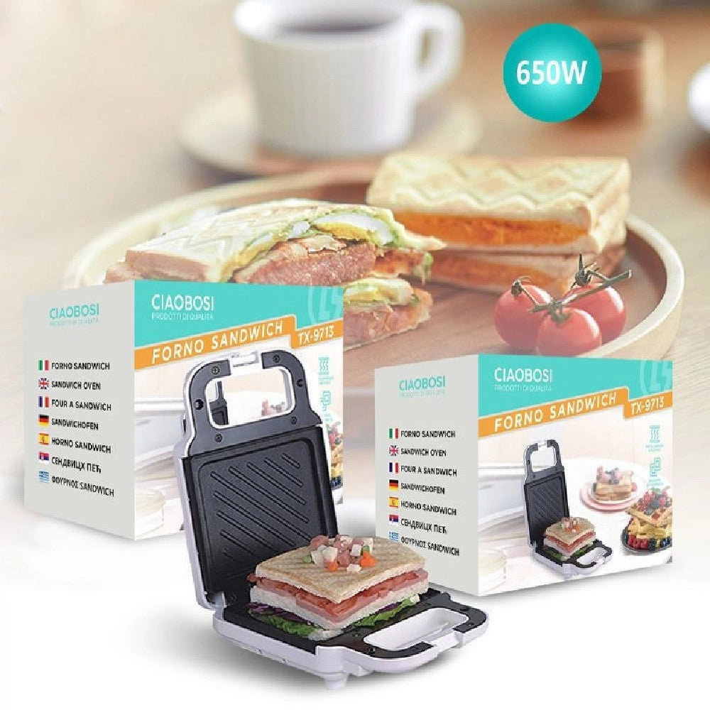 Trade Shop - Piastra Elettrica Macchina Sandwich Toast Tostiera Pancake Waffle Panini Tx-9713 -