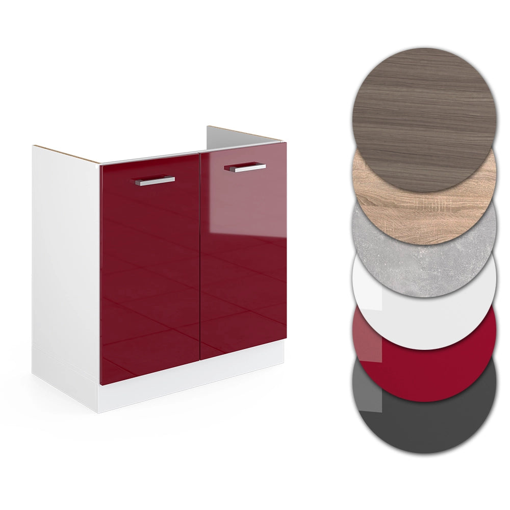 Vicco Mobile lavello cucina Rosso lucido 80 cm senza piano di lavoro