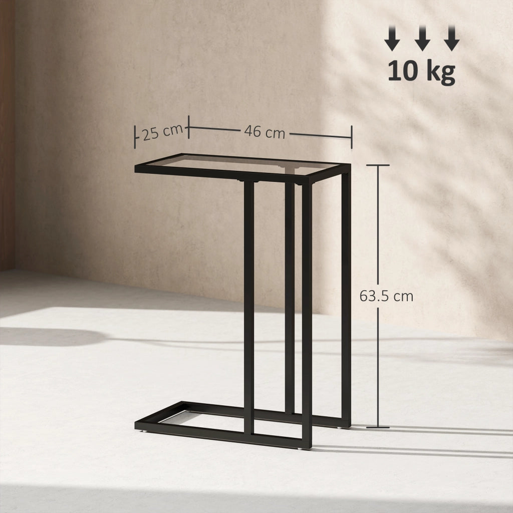 Tavolino da Salotto a Forma di C 46x25x63,5 cm in Vetro e Acciaio Nero