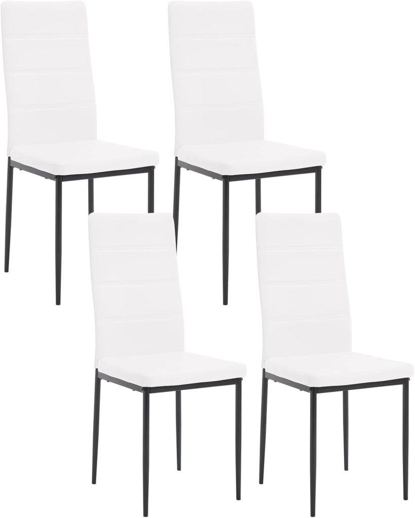 Sedie Sala da Pranzo 4 Pezzi, Sedie da Cucina, Sedia da Pranzo con Schienale Alto, Senza Braccioli, per Camera da Letto, Soggiorno, Sala Reception, in Similpelle e Metallo, Nero, EZS46sz-4