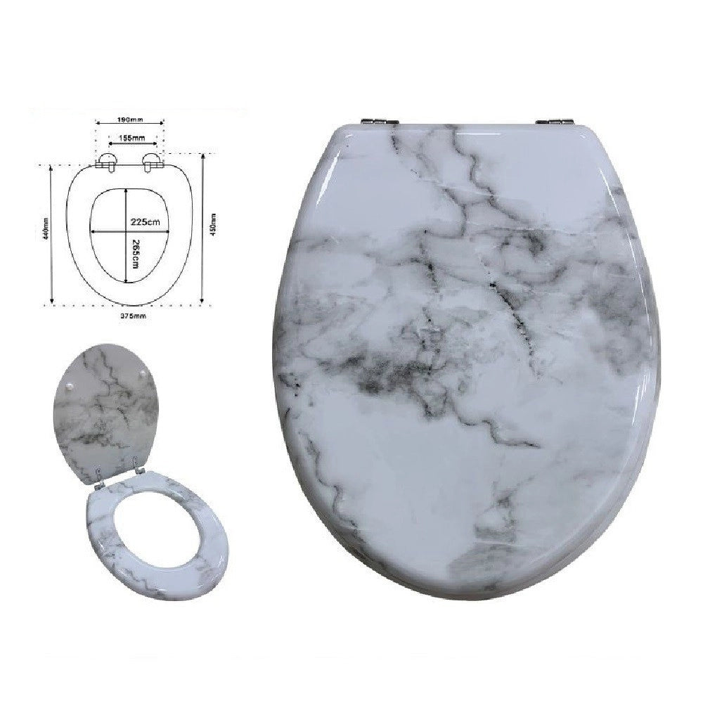 Trade Shop - Copriwater Universale Resistente Con Stampa Marmorizzata Cerniere Wc Bagno 69201 -        3,5