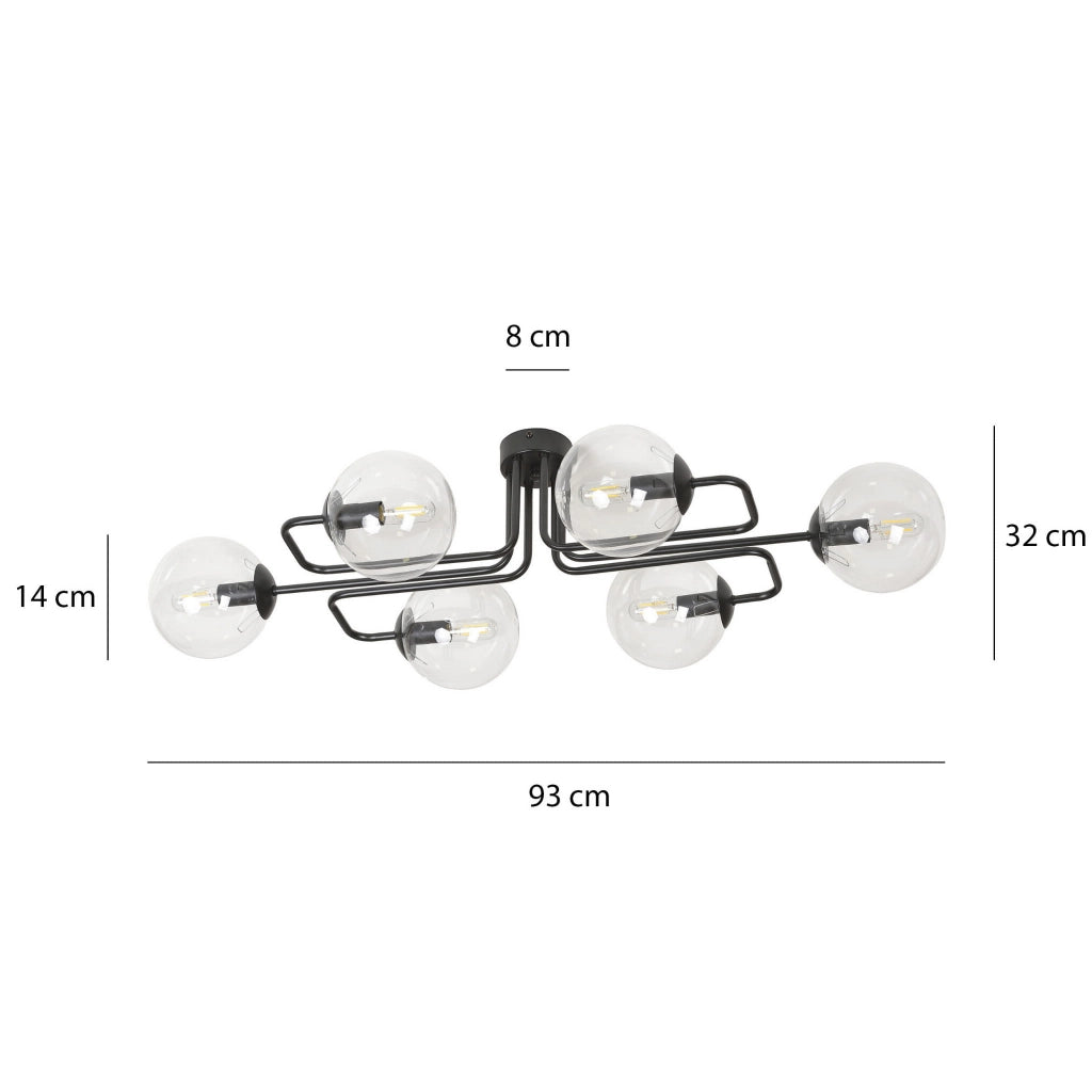 Plafoniera Emibig Brendi 6xE14 nero vetro chiaro 93cm
