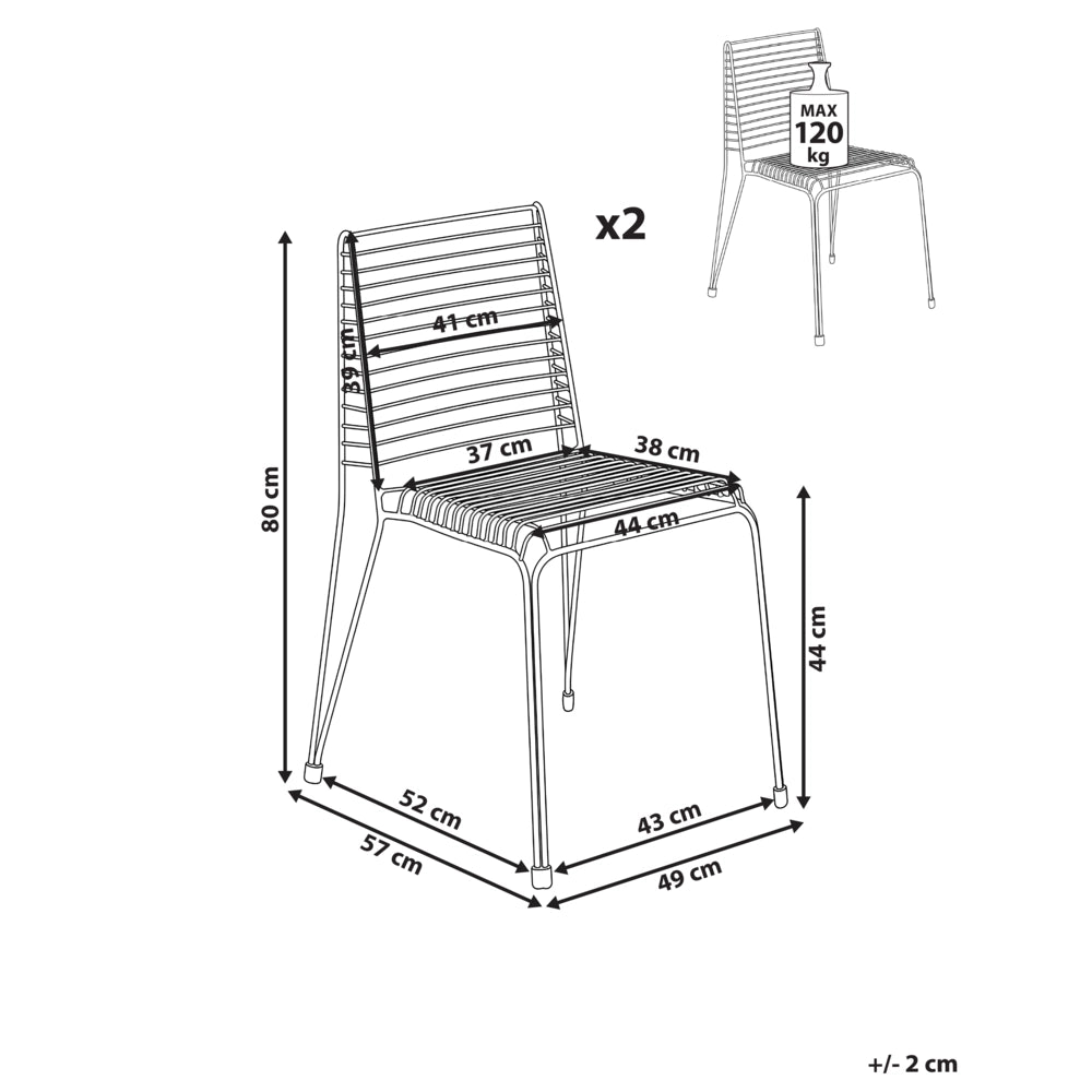 Set di 2 sedie da giardino con telaio in acciaio bianco impilabili da esterno per patio stile moderno