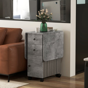 Tavolo Pieghevole a Ribalta 120x60x76.5 cm con 2 Cassetti e Armadietto in Legno Effetto Cemento Grigio