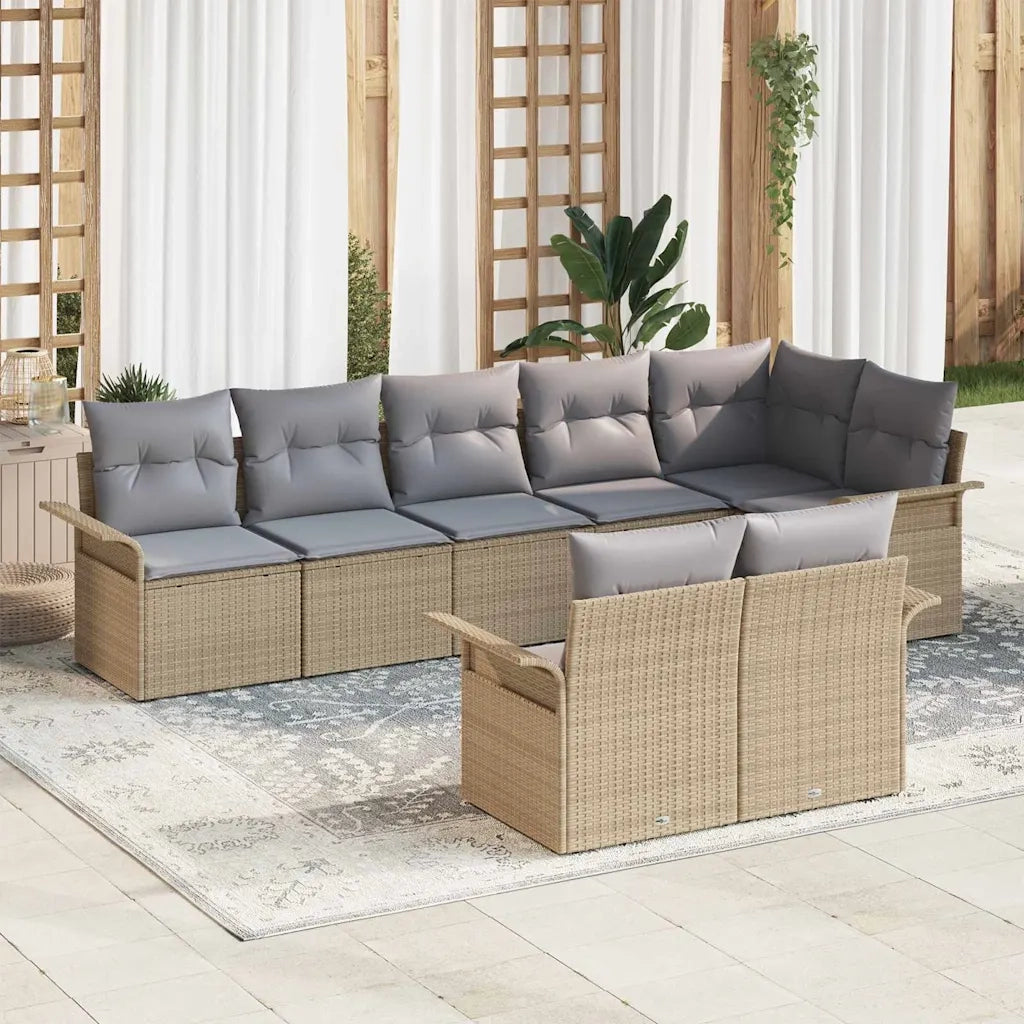 Set Divano da Giardino con archiviazione 8 pcs Beige polyrattan