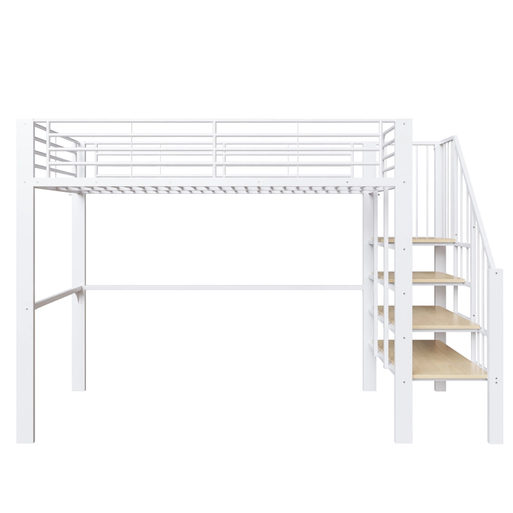 DESMIU Letto a soppalco letto singolo 90 × 200 cm 1 posto con scala e vano contenitore, senza materasso, bianco