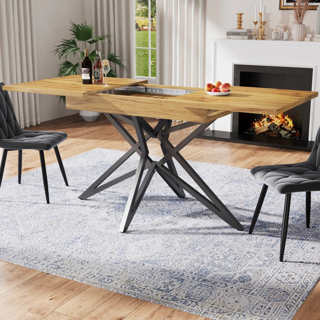 Tavolo da pranzo allungabile per 4 persone con sedie in velluto, gambe in metallo, moderno, in MDF effetto noce