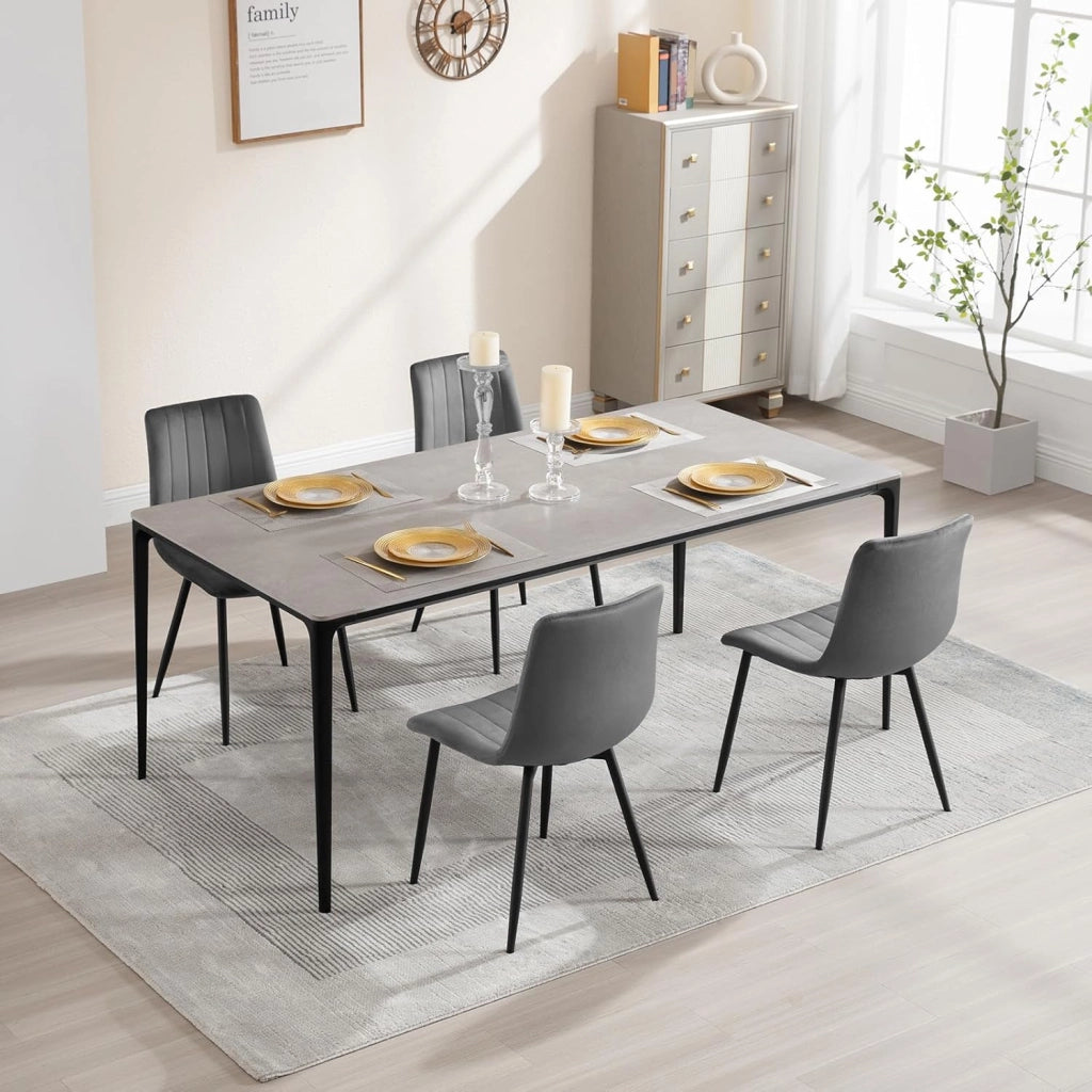 6 Sedie Sala da Pranzo, Sedie da Cucina con Shienale, senza Braccioli, Sedie in Velluto con Gambe in Metallo, Sedia per Camera da Letto, Soggiorno, Studio, Sedia da Trucco, Grigio Scuro