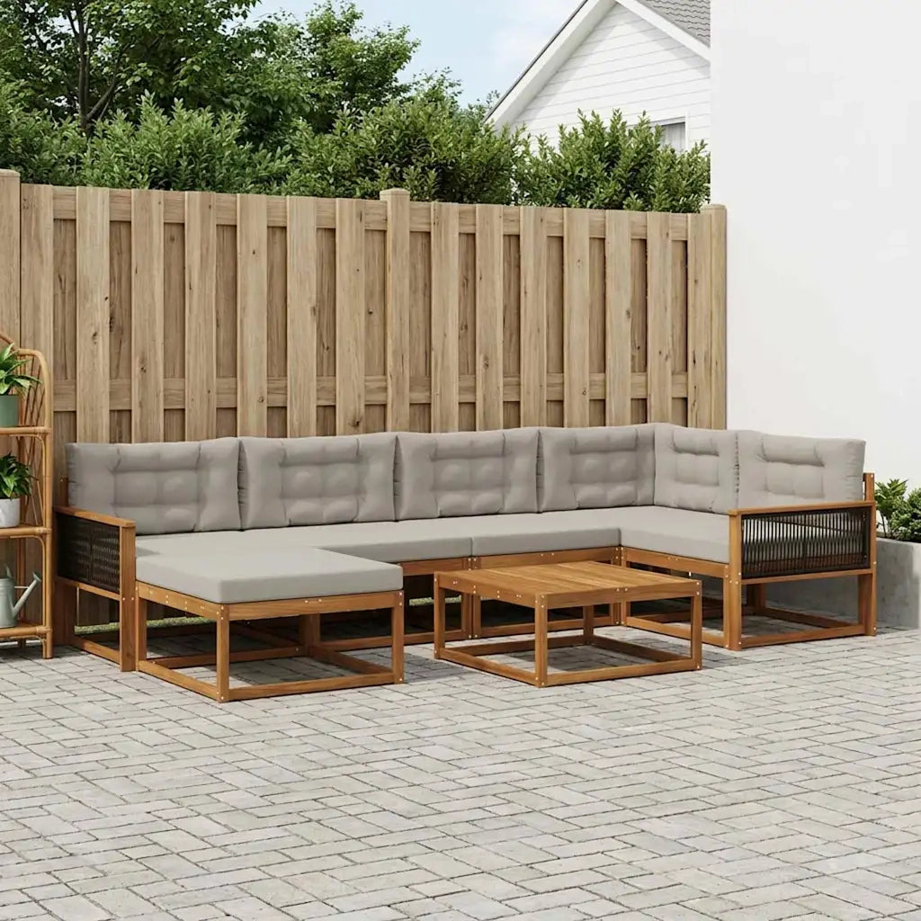 Set di divani da esterno 7 pcs Naturale e Grigio Chiaro 3382724