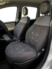 Serie Completa Coprisedili Personalizzati Fiat Panda 12> 5 Posti Post. Diviso Tess. Misto Cotone Quadri Grigio/piombo