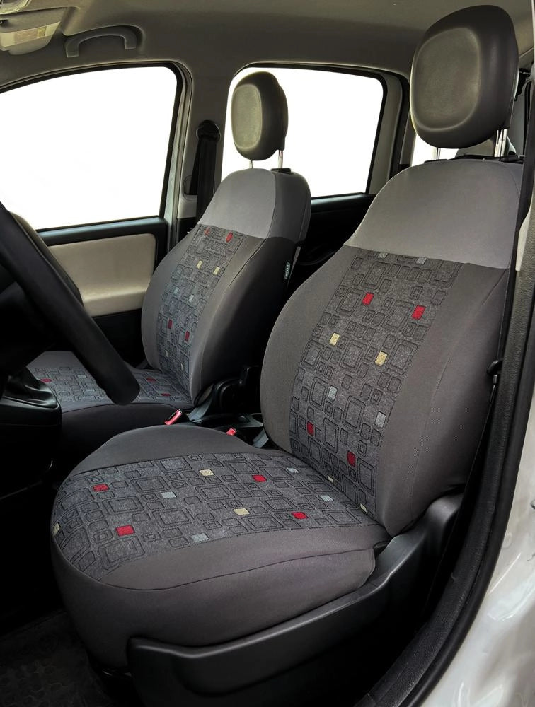 Serie Completa Coprisedili Personalizzati Fiat Panda 12> 5 Posti Post. Diviso Tess. Misto Cotone Quadri Grigio/piombo
