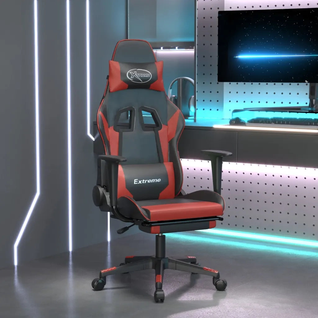Sedia da Gaming | Sedia da e-sports con Poggiapiedi Nero e Rosso Vino in Similpelle