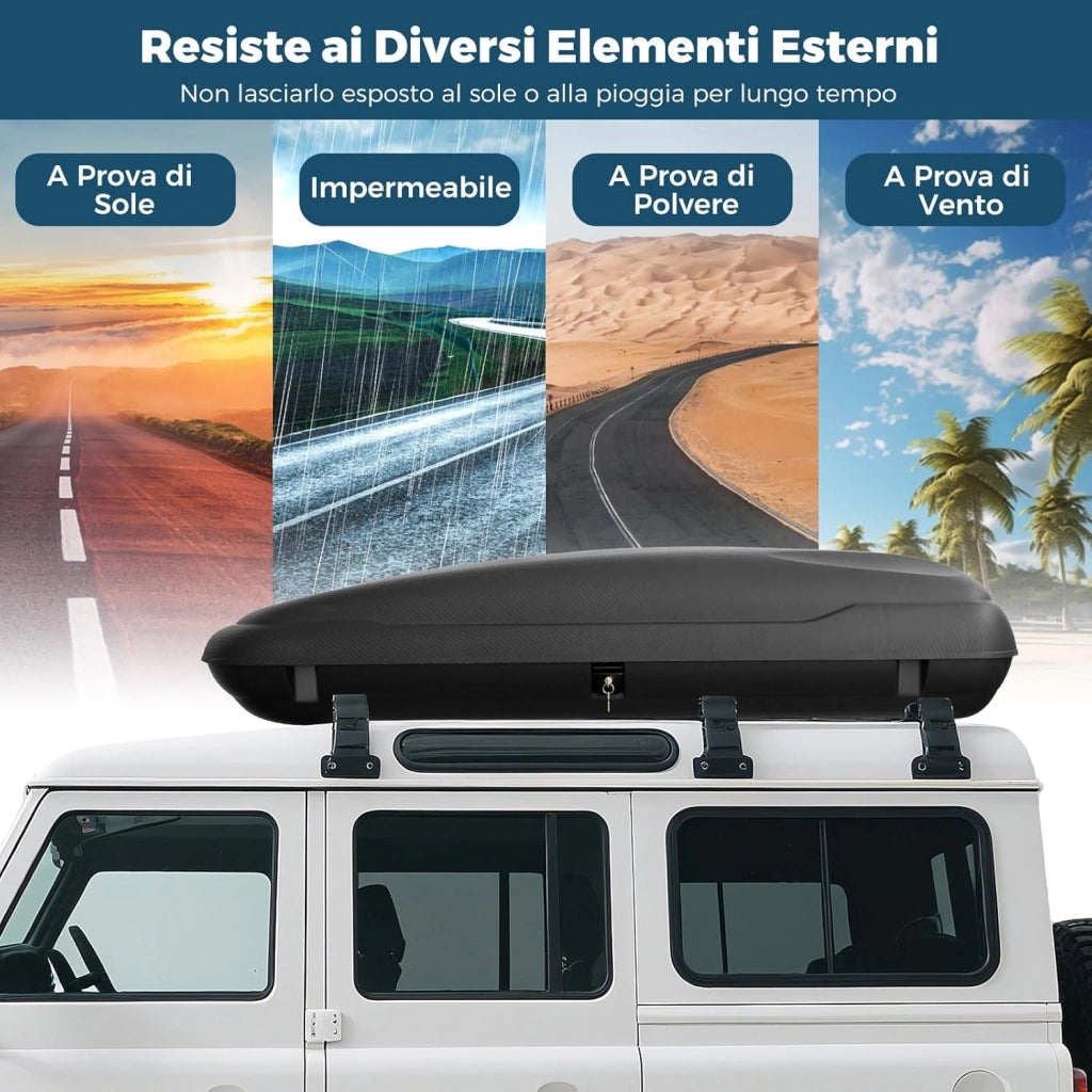 Box da Tetto per Auto XL, Baule Tetto Universale Rigido Impermeabile Super Resistente in Fibra Carbonio e Metallo, Portapacchi per Auto con Chiavi, Capacità 75 kg (169 x 80 x 36,5 cm)