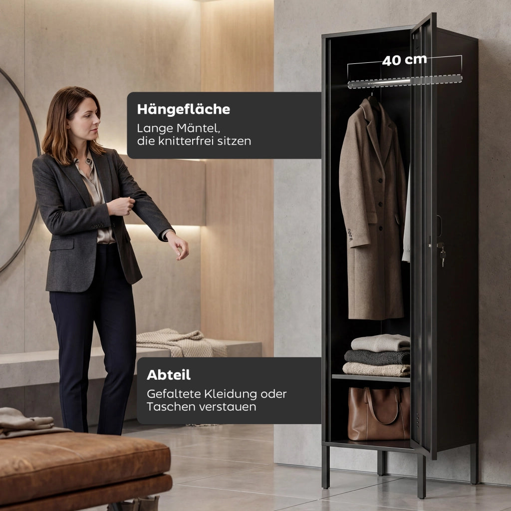 Armadietto metallico con porta bloccabile e appendiabiti ¨C zephmum ¨C Nero