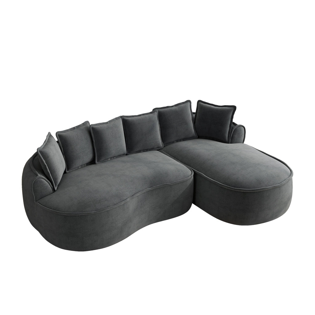 Divano Angolare Chaise Longue Modulare ¨C MINIMAL ¨C Tessuto Chenille, Grigio, con Cuscini