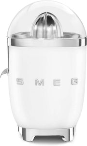 Smeg, spremiagrumi elettrico cjf11whmeu, spremitura a pressione manuale, beccuccio antigoccia e cono universale, base antiscivolo, avvolgicavo integrato, 70w, bianco