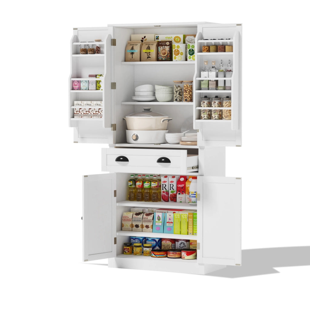 Armadio dispensa bianco 80×40×182 cm con ripiani regolabili e cassetto