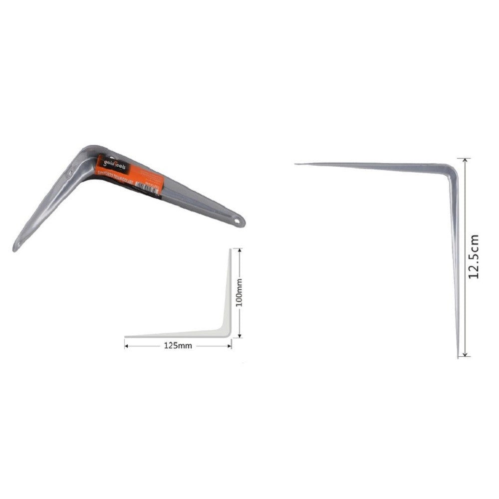 Trade Shop - Set 2pz Reggimensola Supporto Staffa Triangolo Mensola Metallo 12.5cm Grigio 91261 -